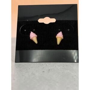 S925 Pink Beige Cone Shape Stud Earrings Plastic Food & Drink Motif